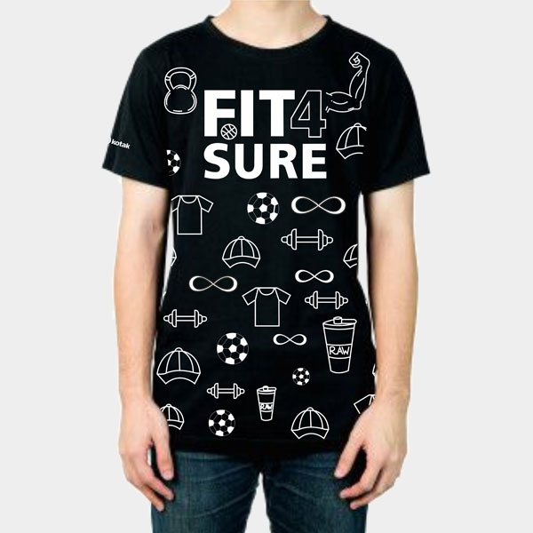 Fit4Sure with emojis Design Front T-Shirt (Black)